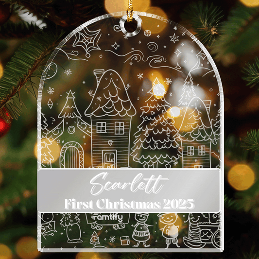 Personalized Clear And Mirrored Acrylic Arched Rectangle Ornament - New Born First Christmas Gift