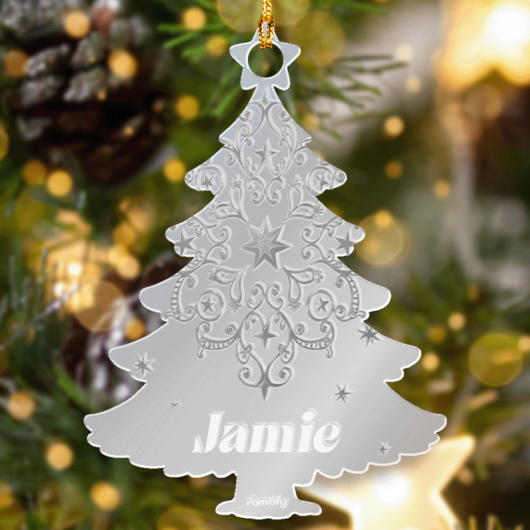 Personalized Mirrored Acrylic Christmas Tree Ornament - Custom Family Name Gift