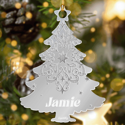 Personalized Mirrored Acrylic Christmas Tree Ornament - Custom Family Name Gift
