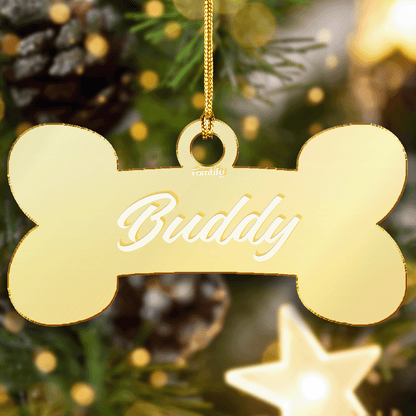 Personalized Mirrored Acrylic Dog Bone Tag Ornament - Custom Pet's Name Gift