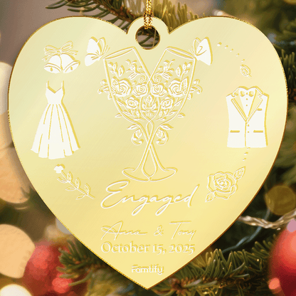 Personalized Mirrored Acrylic Heart Shape Ornament With Engagement Date