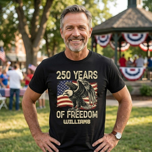 250 Years Of Freedom USA Eagle Flag Shirt Personalized Name Patriotic 4th Of July Tee