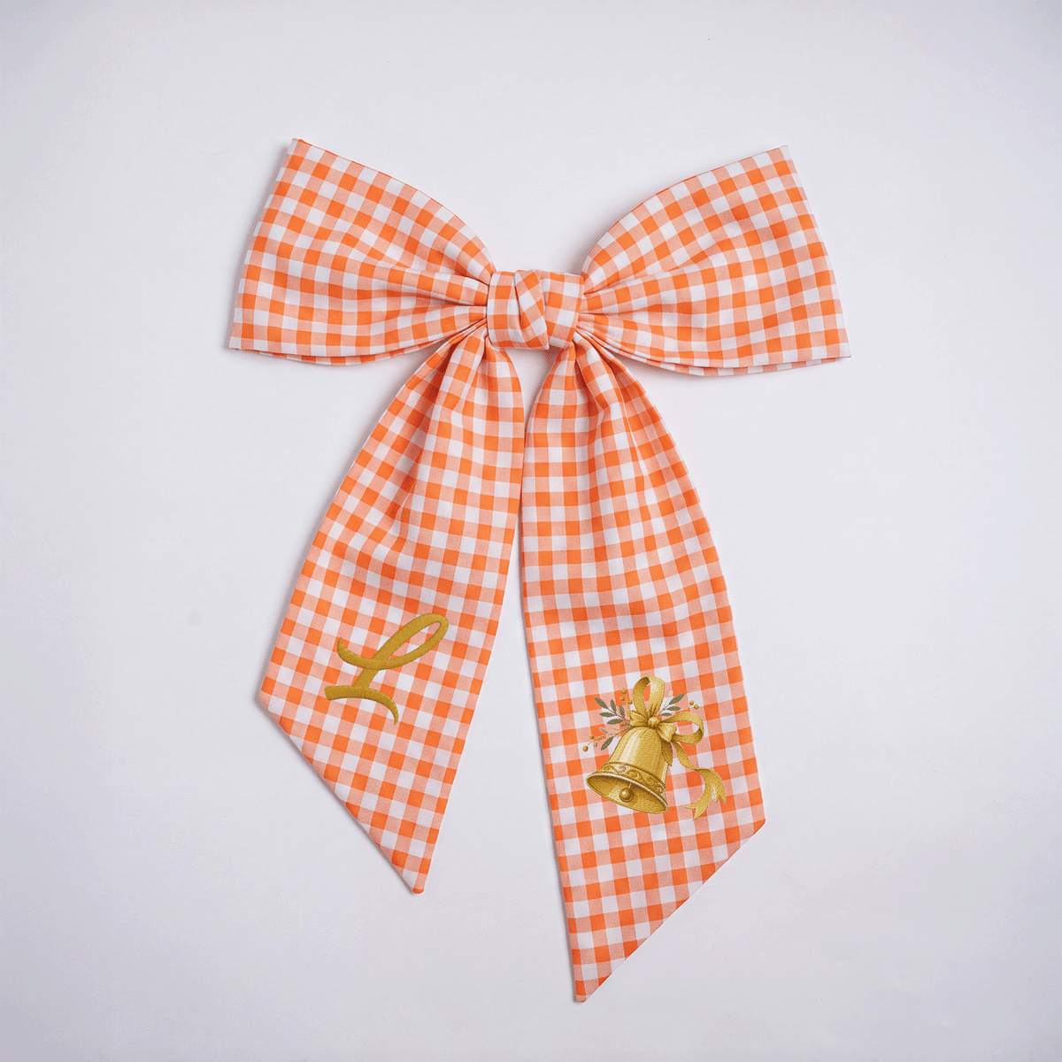 Custom Letter Golden Christmas Bell Embroidered Linen Wreath Sash, Personalized Monogram Holiday Bow Sash for Door Decor