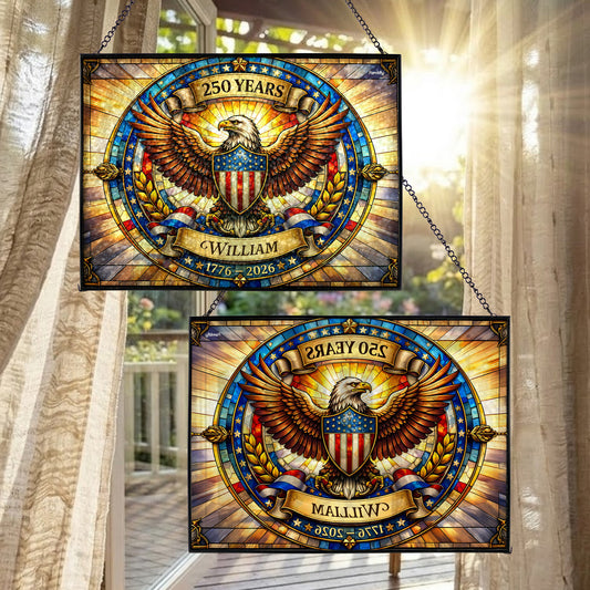 Personalized USA 250 Years Eagle Stained Glass Suncatcher - Patriotic Window Hanging 1776 - 2026