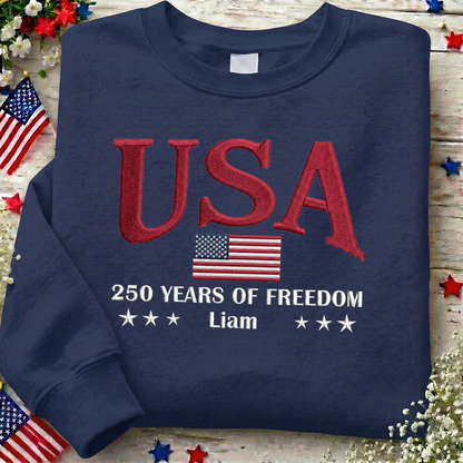 USA 250th Anniversary Embroidered Sweatshirt - Celebrate Freedom Patriotic Gift