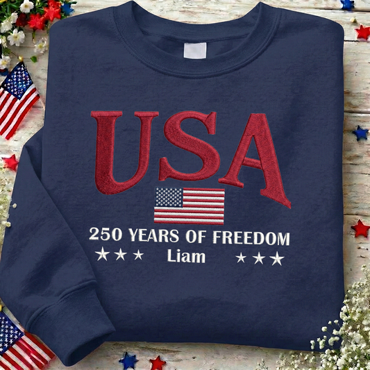 USA 250th Anniversary Embroidered Sweatshirt - Celebrate Freedom Patriotic Gift