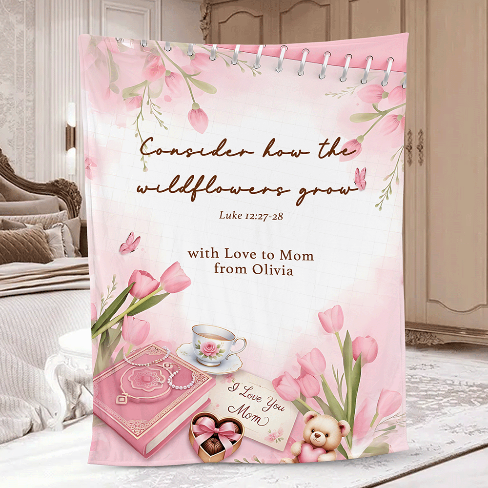 Personalized Christian Sherpa Blanket with Bible Verse – Floral Patchwork Faith Gift for Mom Daughter