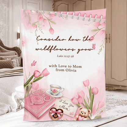 Personalized Christian Sherpa Blanket with Bible Verse – Floral Patchwork Faith Gift for Mom Daughter