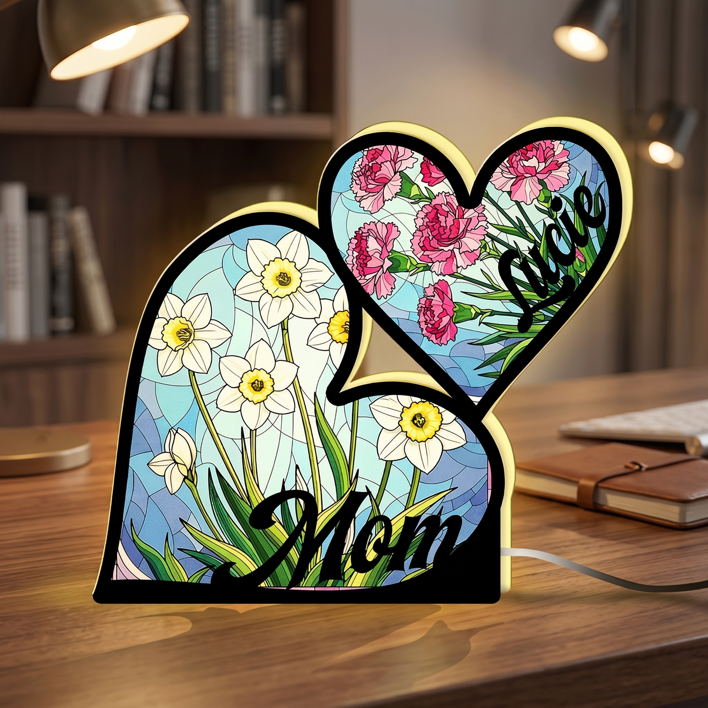 Custom Heart Night Light Box for Mom with Birth Flower – Personalized Mother’s Day Gift