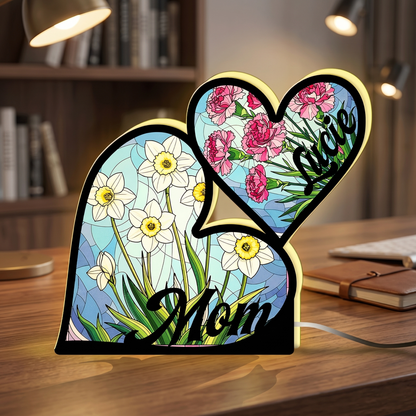 Custom Heart Night Light Box for Mom with Birth Flower – Personalized Mother’s Day Gift