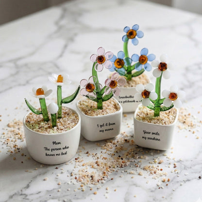 Personalized Daisy Glass Pot - Ocean Floral Planter Gift