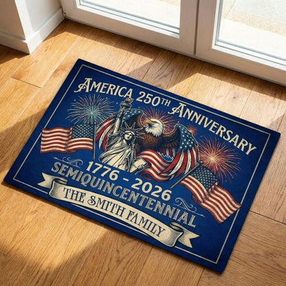 250th Anniversary America Doormat - Personalized Family Name Welcome Rug