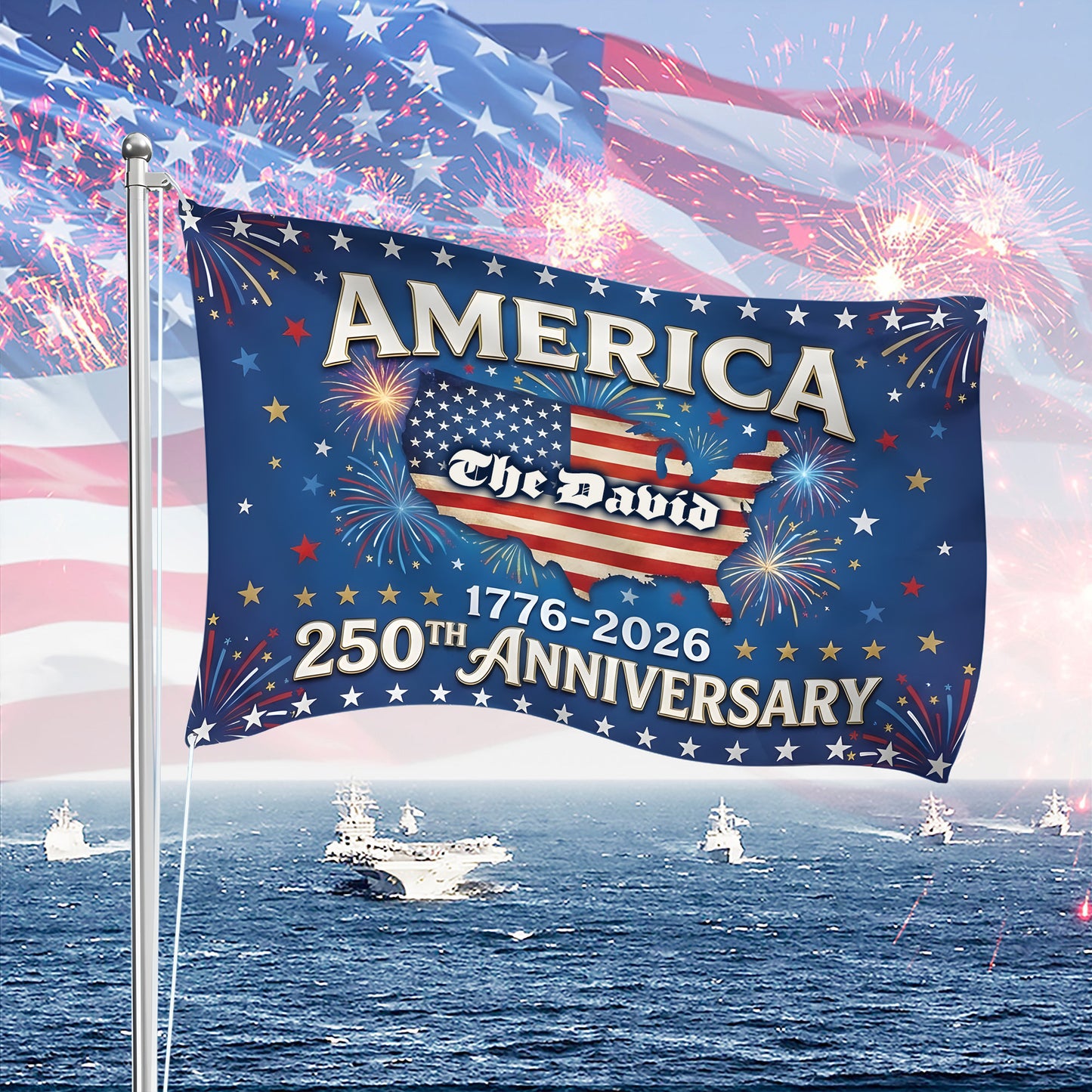 Personalized Name America 250th Anniversary Banner House Flag