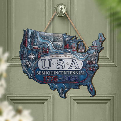 USA 250th Anniversary License Plate Wooden Sign – Personalized Semiquincentennial Double Layer Plaque – Patriotic Family Wall Art