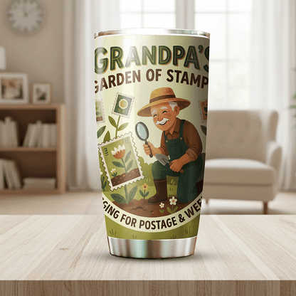 Grandpa's Garden of Stamps 20oz Tumbler – Stainless Steel Travel Mug Gift for Grandpa