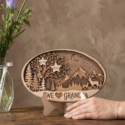 Custom Grandpa Gift – 2 Layer Wooden Sign, Personalized Father's Day Decor, We Love Grandpa
