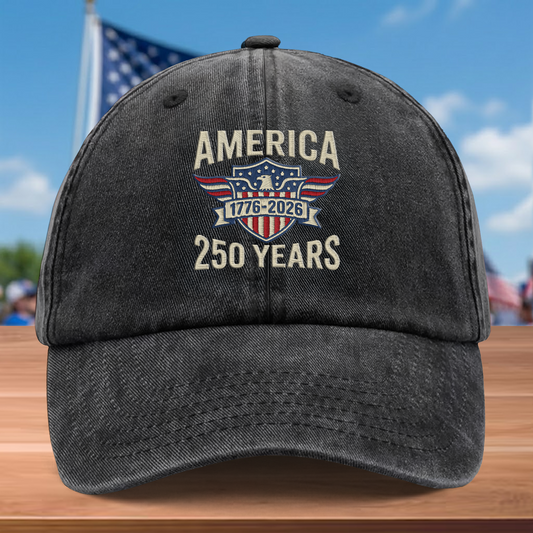 America 250th Anniversary 1776-2026 Embroidered Baseball Cap - Custom Name Patriotic USA Washed Denim Hat