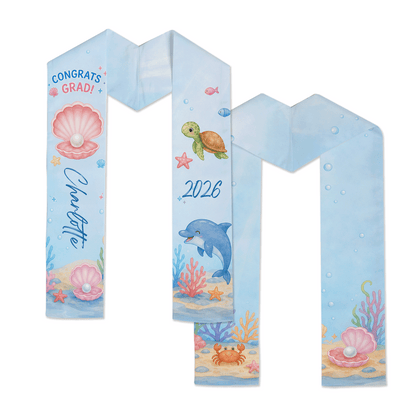 Personalized Ocean Turtle and Pearl Kid Graduation Stole – Custom Name