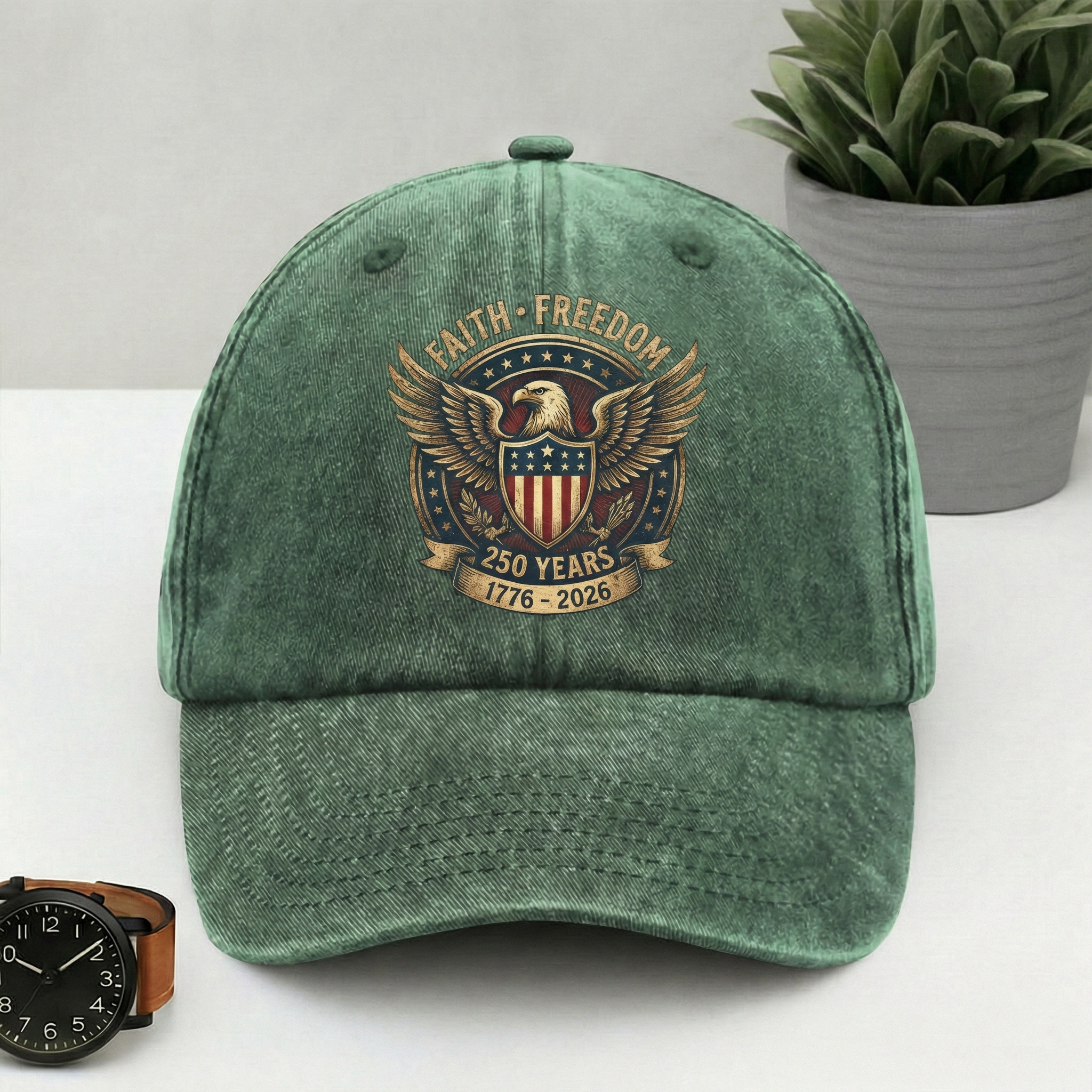 250 Years Of Freedom 1776–2026 Eagle Custom Name Washed Denim Baseball Cap