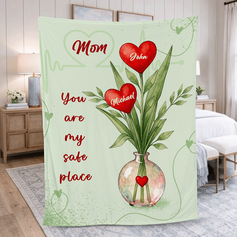 Cozy Love Message Design – Custom Name Blanket for Mom – Mother’s Day & Birthday Gift for Mom – Personalized Family Throw Blanket