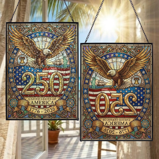 USA 250th Anniversary Eagle Stained Glass Suncatcher Patriotic Window Hanging Decor 1776 to 2026
