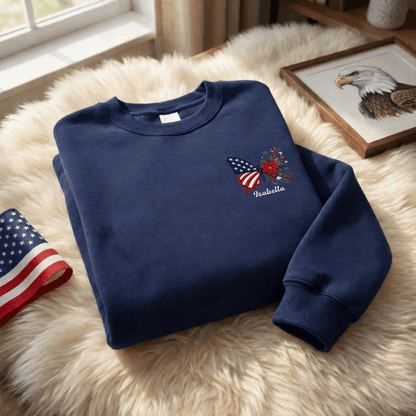 Personalized Patriotic Butterfly Embroidered Sweatshirt | Custom Name Christmas Holiday Crewneck Gift
