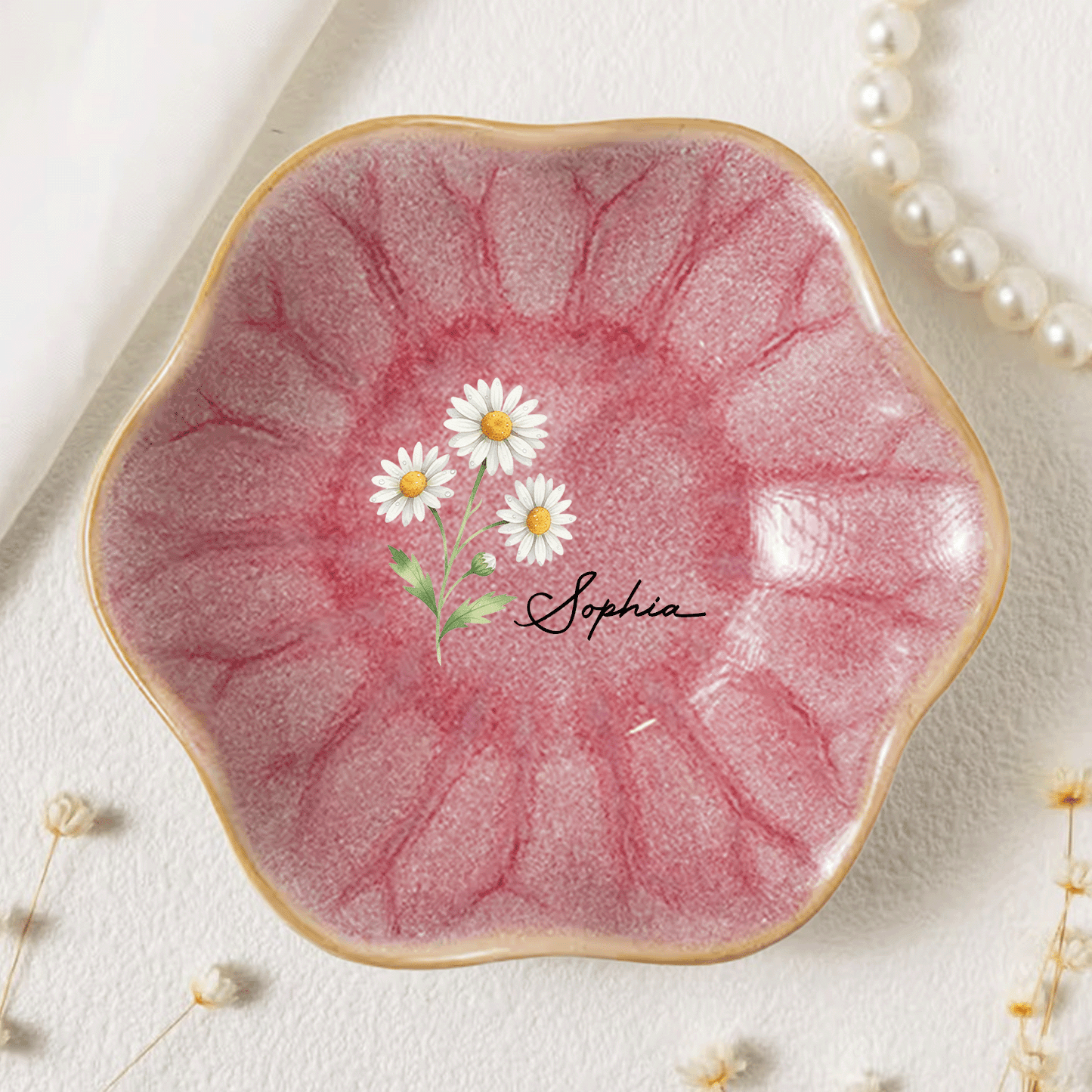 Personalized Birth Month Flower Jewelry Dish - Custom Name Trinket Dish, Mother’s Day Gift for Her