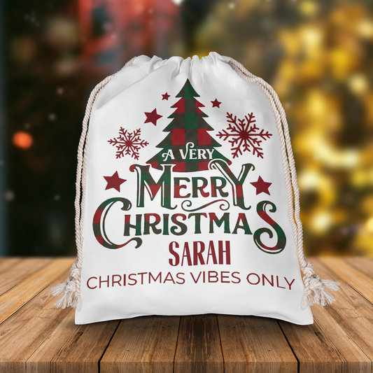 Personalized Christmas Vibes Only Christmas Sack with Custom Name