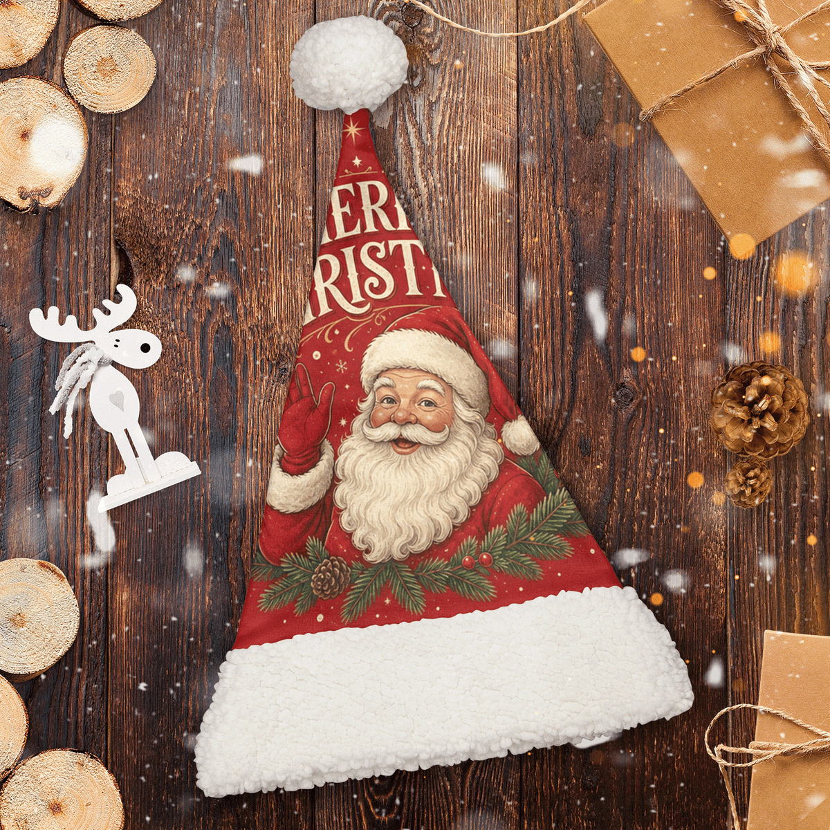 Personalized Vintage Santa Claus Christmas Hat - Custom Name Plush Sherpa Trim Holiday Party Cap for Kids & Adults