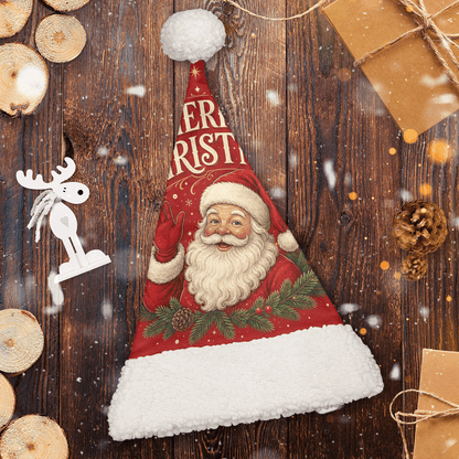 Personalized Vintage Santa Claus Christmas Hat - Custom Name Plush Sherpa Trim Holiday Party Cap for Kids & Adults