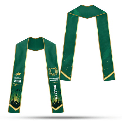 Personalized Green Graduation Stole with Graduation Cap – Custom Name