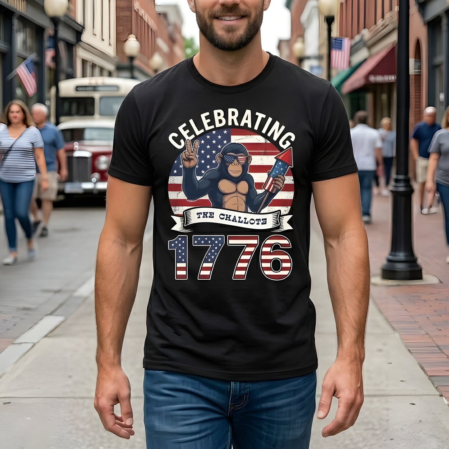 Funny USA 250th Anniversary T-Shirt – Celebrating 1776 Patriotic Monkey 4th of July Shirt 2026