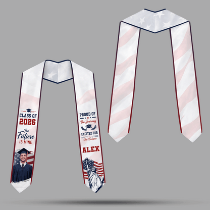 Personalized Proud of the Journey Excited for the Future Graduation Stole – Custom Photo and Name