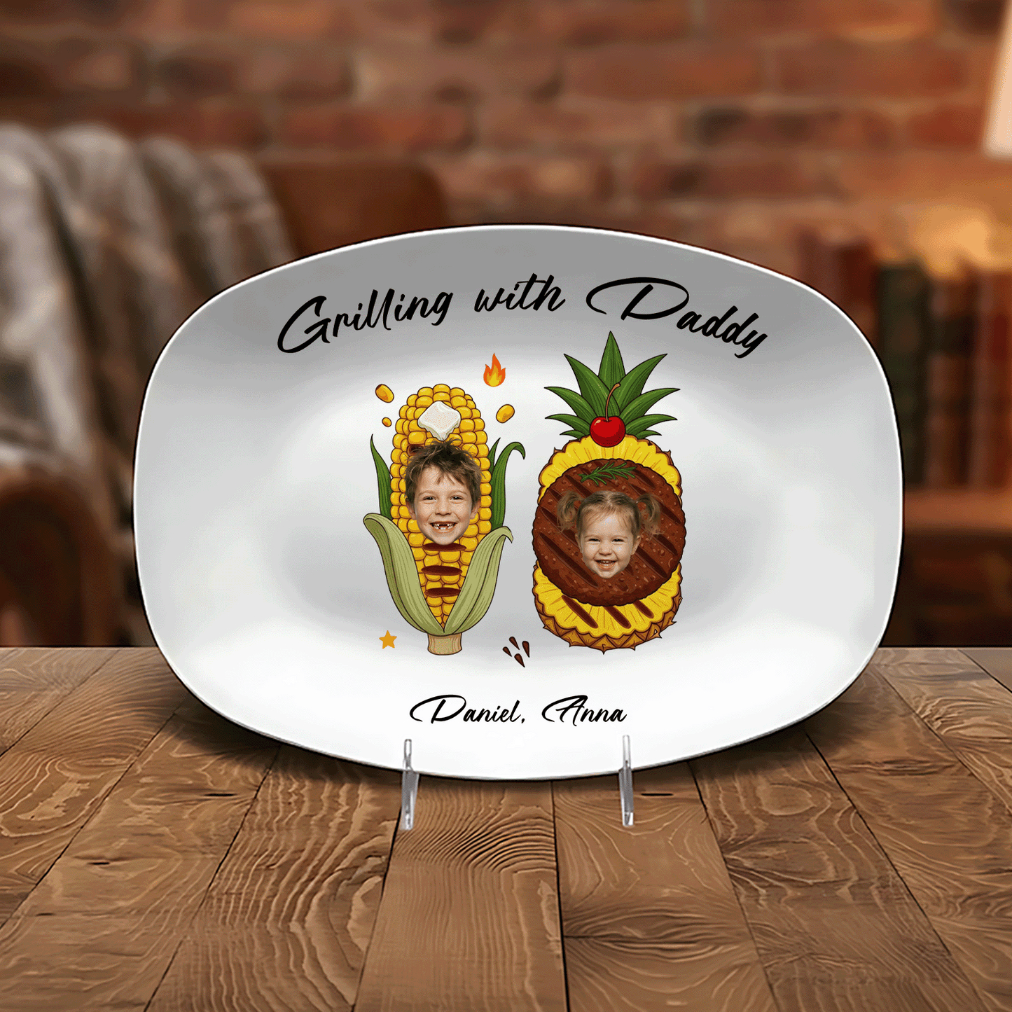 Personalized “Grilling With Daddy” Decorative Plate – Custom Photo BBQ Keepsake