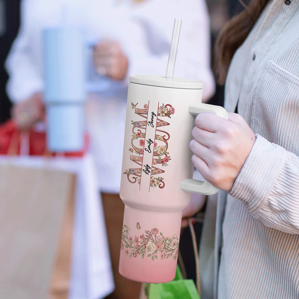 Mama Floral Tumbler 40oz – Personalized Kids’ Names Cup | Meaningful Gift for Mom & Grandma