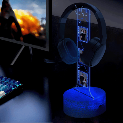 Personalized Acrylic Headphone Stand with Lights – Custom Photo Gift for Dad