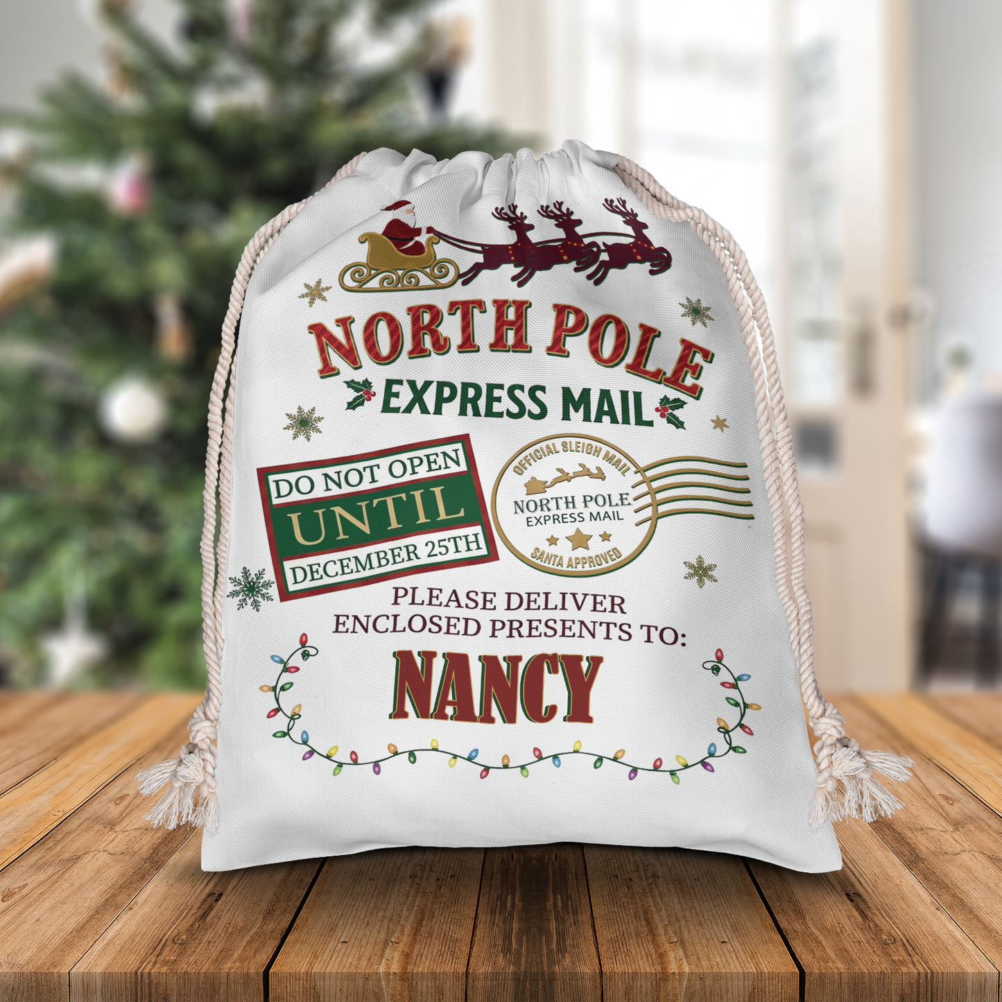 Personalized North Pole Express Mail Christmas Sack with Custom Name