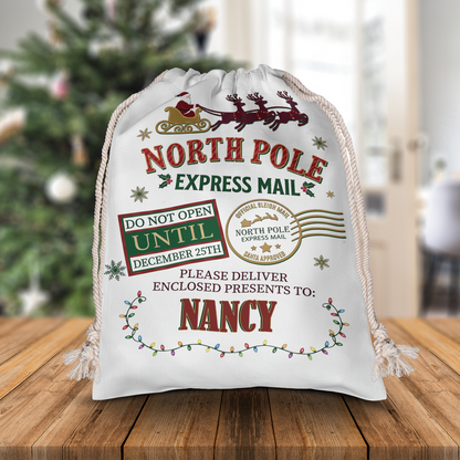 Personalized North Pole Express Mail Christmas Sack with Custom Name