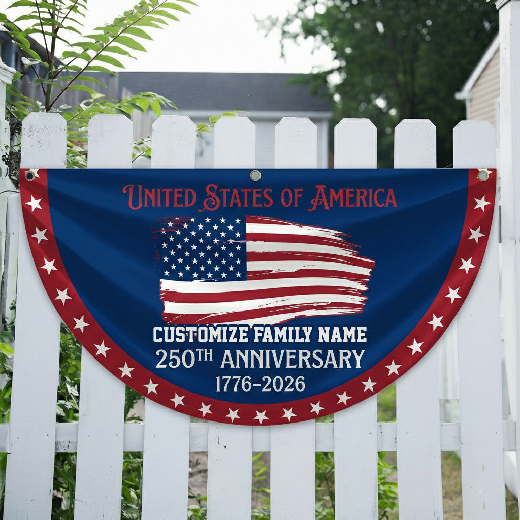Custom Family Name USA 250th Anniversary Non-Pleated Fan Flag Navy