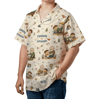 Grandpa Super Hero Custom Name Hawaiian Shirt – Personalized Tropical Gift for Grandpa