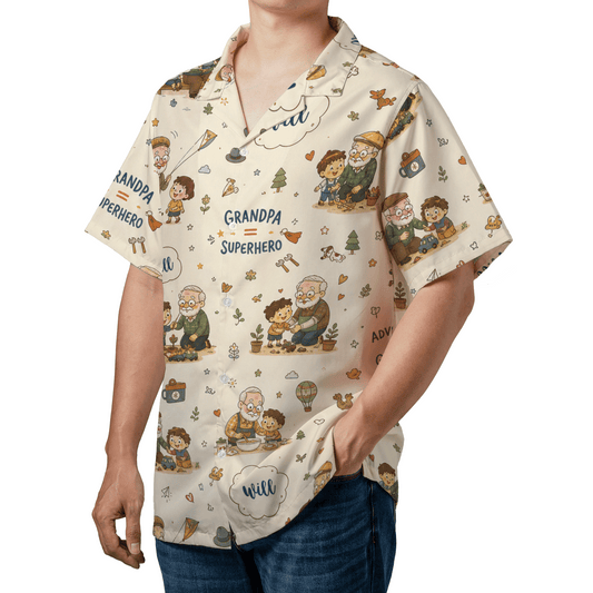 Grandpa Super Hero Custom Name Hawaiian Shirt - Personalized Tropical Gift for Grandpa