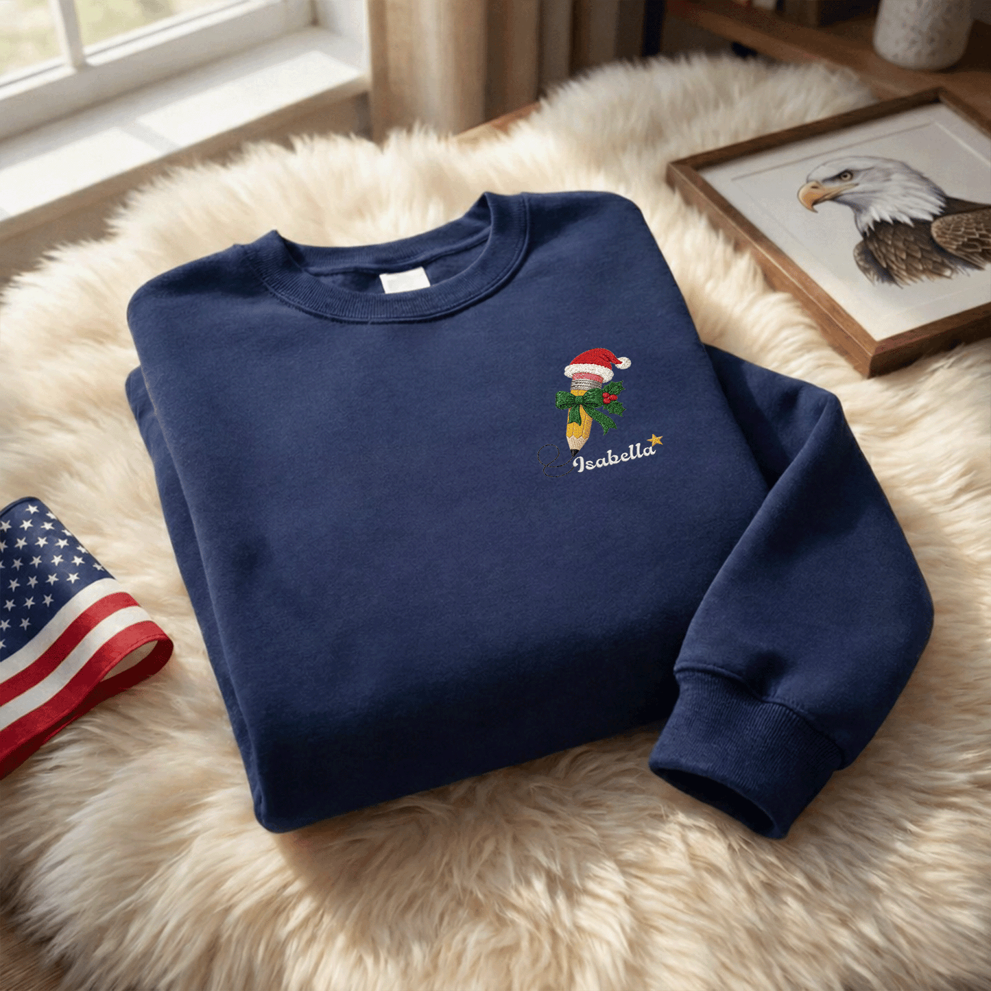 Personalized Embroidered Christmas Pencil Sweatshirt with Custom Name
