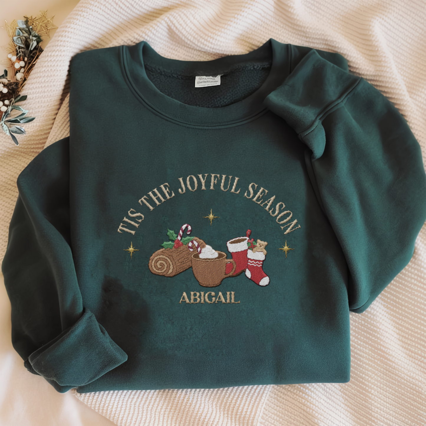 Personalized Joyful Season Embroidered Sweatshirt | Custom Name Christmas Holiday Crewneck Gift