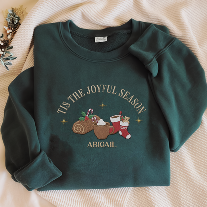 Personalized Joyful Season Embroidered Sweatshirt | Custom Name Christmas Holiday Crewneck Gift