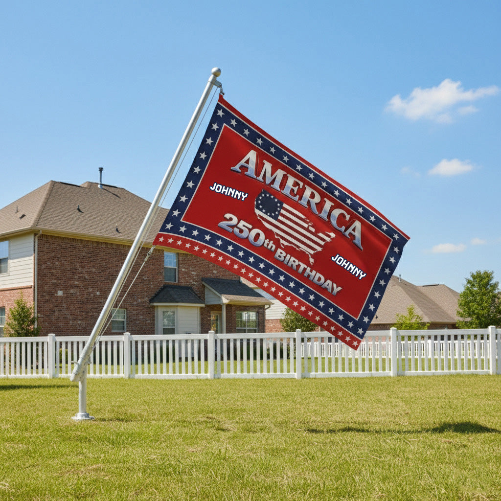 Custom Name 250th Anniversary USA House Flag Red