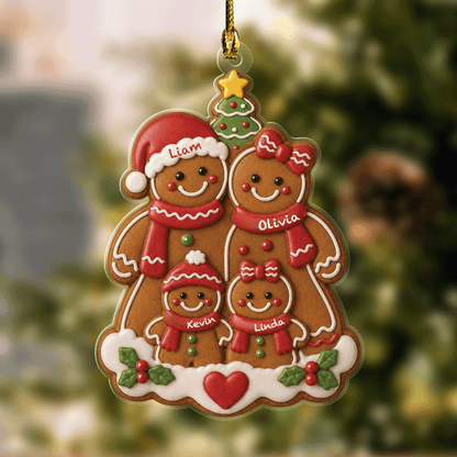 Personalized Gingerbread Family Acrylic Christmas Ornament, Custom Name Holiday Gift