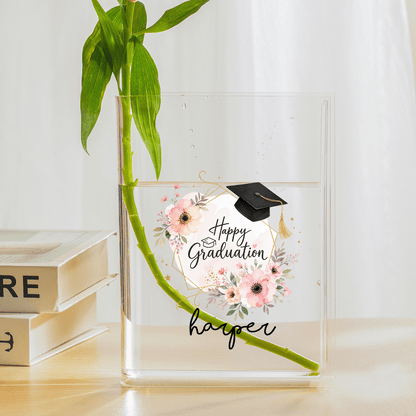 Personalized Happy Graduation Acrylic Book Vase with Custom Name
