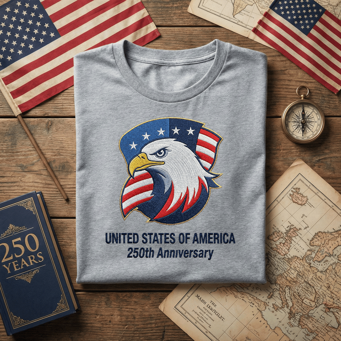 USA 250th Anniversary 1776-2026 - Embroidered Liberty Bell T-Shirt