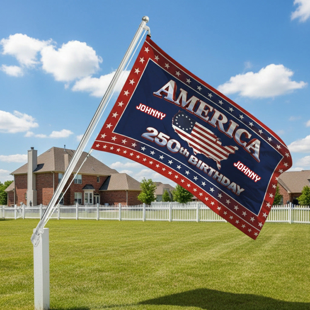 Custom Name 250th Anniversary USA House Flag Navy