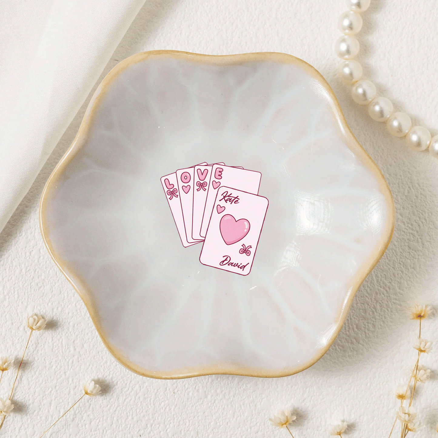 Personalized Love Flower Trinket Dish – Custom Name Center Jewelry Holder